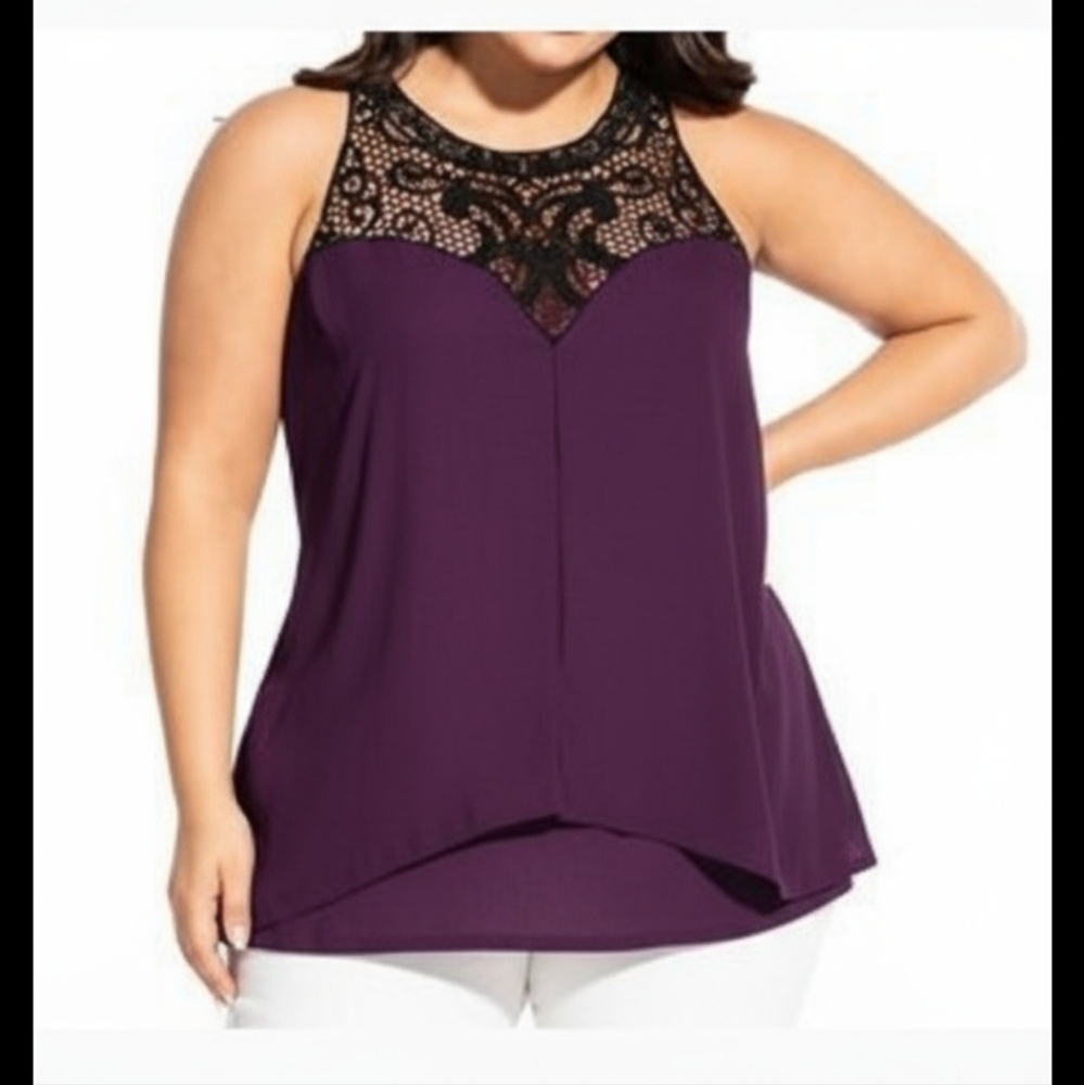 NWT City Chic Motif Neck Cerise Top Sz S (16)